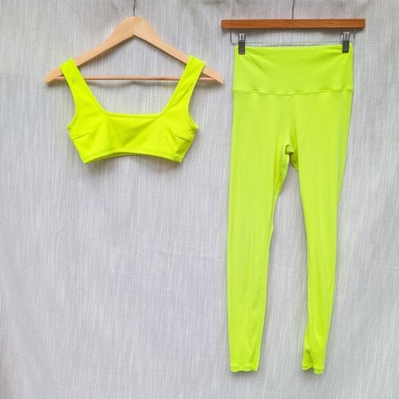 Montce Citron Micro Rib Allie Bikini Top & Wide Band Leggings Set, size S - Picture 1 of 10